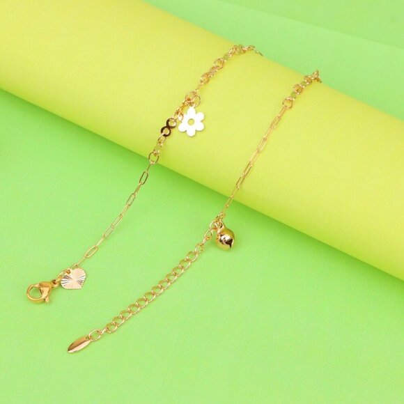 "Rose Gold Anklet with Cross & Flower Charms, XPAL1164 - Picture 4 of 12